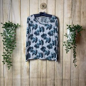 Ann Taylor Loft Gray Floral Long Sleeve Top